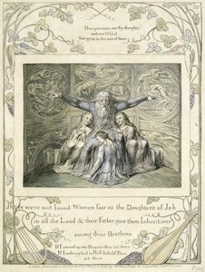 Job en zijn Dochters (pl.20) uit het Boek van Job, ca. 1793 (handgekleurde lijn gravure) door William Blake